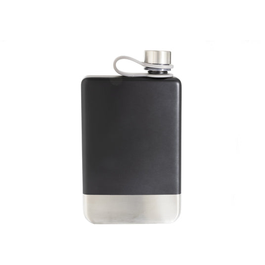 8 oz Black Stainless Steel Flask with Silver Bottom - AKD Ink
