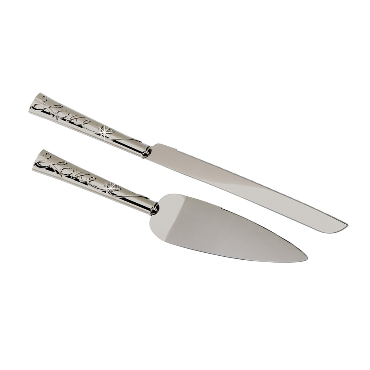 Elegant Love Cake Knife And Server Set With Crystal Accents - Perfect For Weddings And Celebrations-AKD Ink