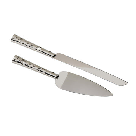 Elegant Love Cake Knife And Server Set With Crystal Accents - Perfect For Weddings And Celebrations-AKD Ink