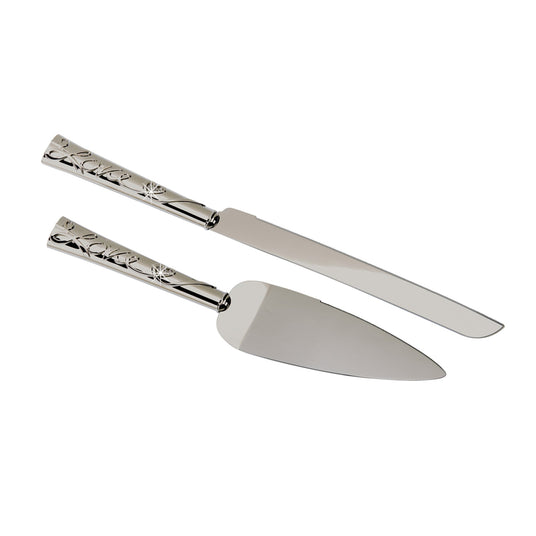 Elegant Love Cake Knife And Server Set With Crystal Accents - Perfect For Weddings And Celebrations-AKD Ink
