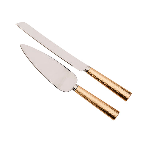 Gold Hammered Handle Cake Knife & Server Set-AKD Ink
