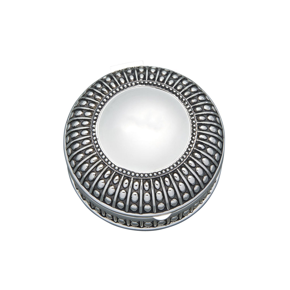 Silverplated Round Antique-Style Box with Beaded Detail, 4.5"-AKD Ink