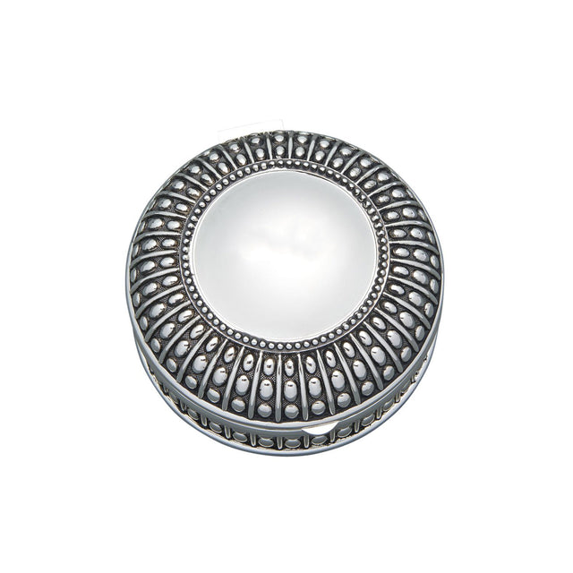 Silverplated Round Antique-Style Box with Beaded Detail, 4.5"-AKD Ink
