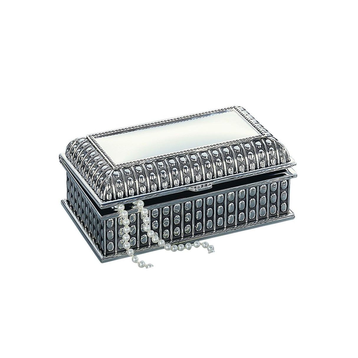 Silverplated Rectangular Box with Beaded Antique Design, 4"-AKD Ink