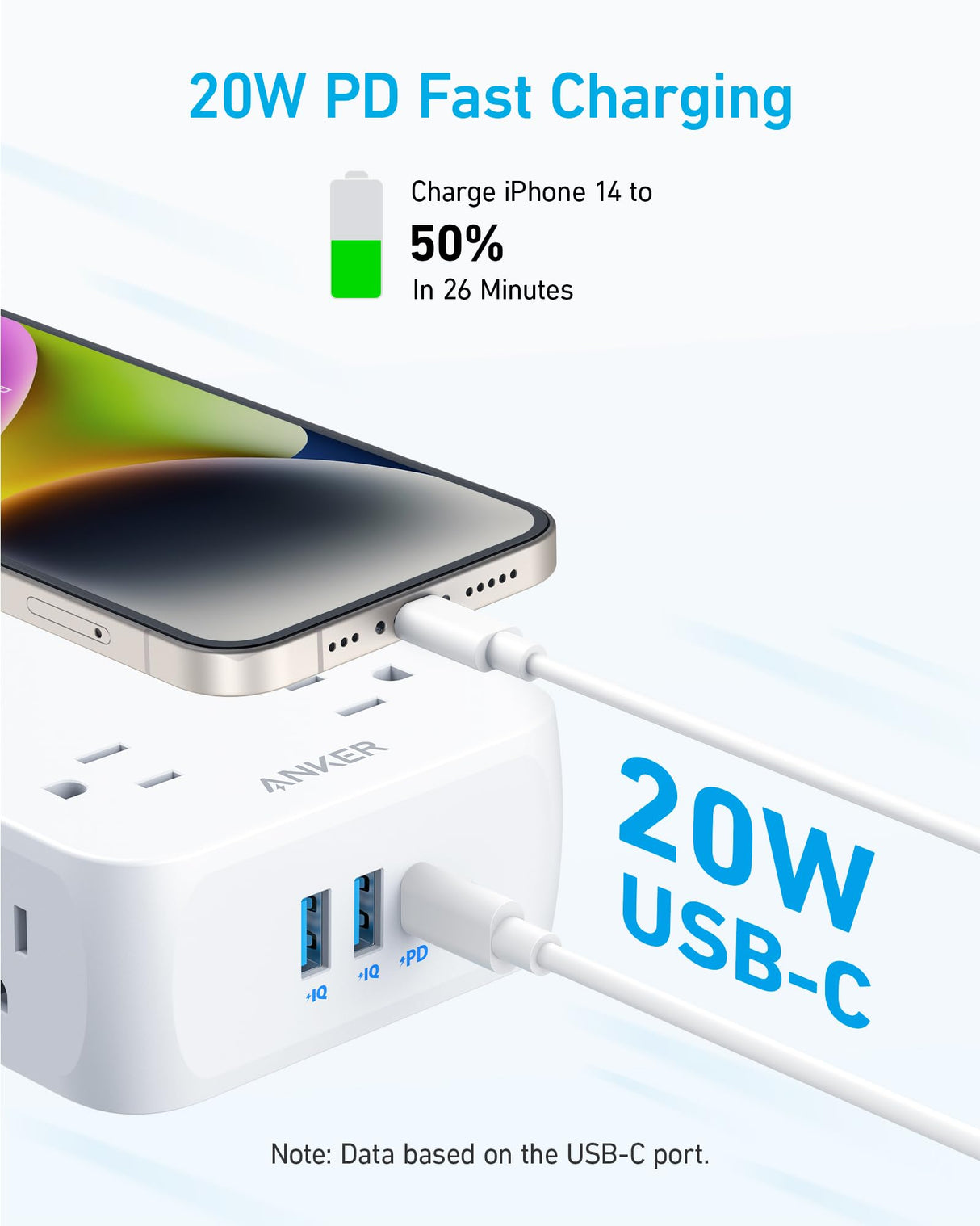Anker 341 USB Power Strip with multiple USB charging ports and a compact design for convenient electronic device charging.