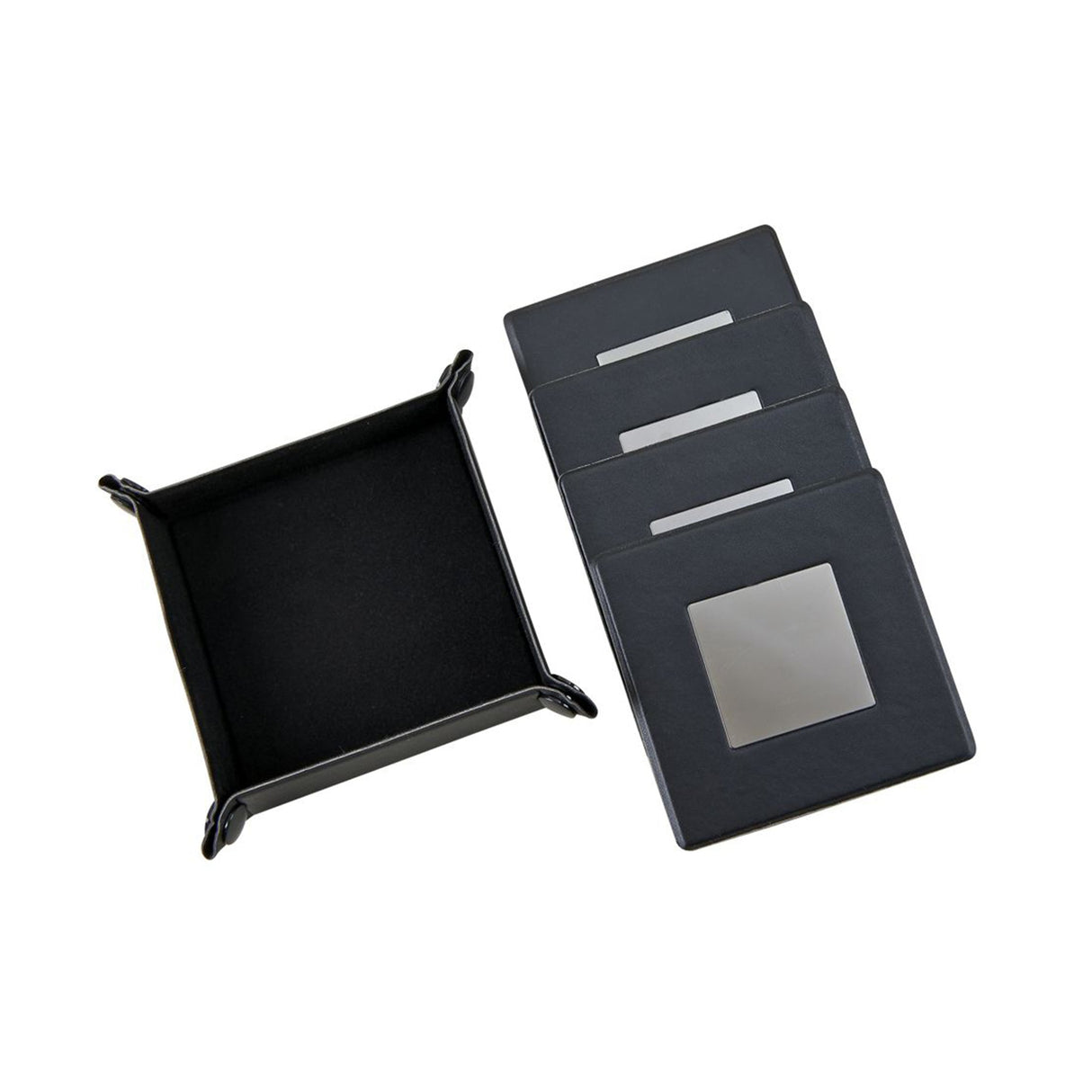 Black Leatherette 5 Piece Coaster Set-AKD Ink