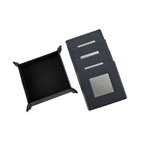 Black Leatherette 5 Piece Coaster Set-AKD Ink