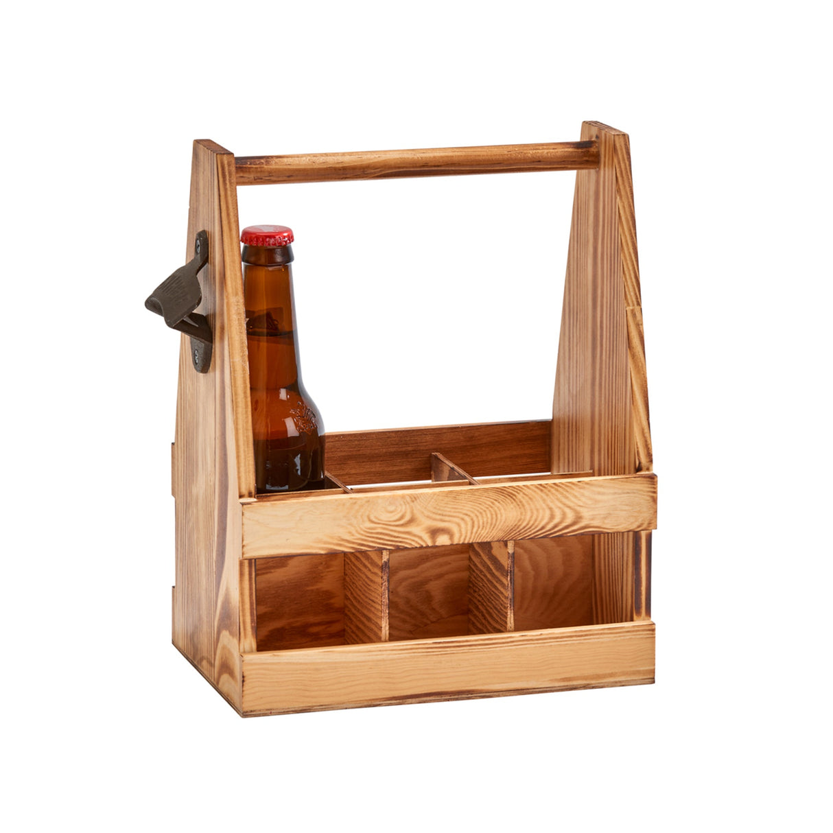 Light Wood 6 Bottle Beverage Caddy with Opener-AKD Ink