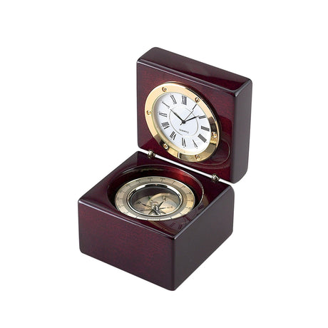 Square Wood Box With Clock & Compass In Piano Finish-AKD Ink