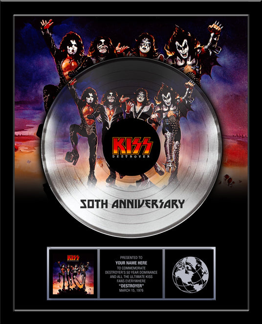 KISS® 50th Anniversary 12" Platinum Record Tribute of The DESTROYER Album - Personalized with YOUR NAME - 18" x 22" Framed