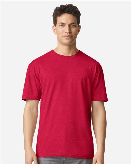 Gildan 100 plain white T-shirts displayed in a stack, part of a limited time deal offer.