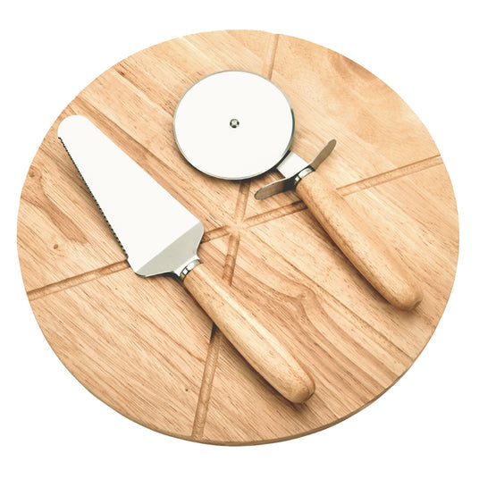 14" Wooden Pizza Board with Precision Cutting Wheel & Server-AKD Ink