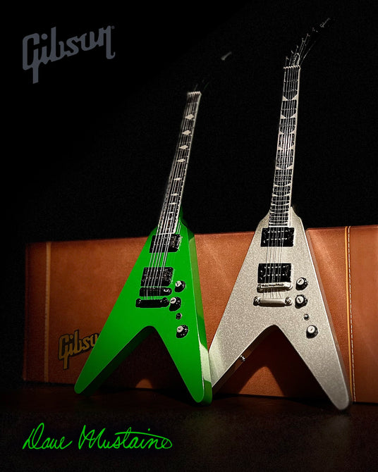 Dave Mustaine Signature Gibson Flying V SET OF 2 Mini Guitar Collection - Rust in Peace & Silver Metallic