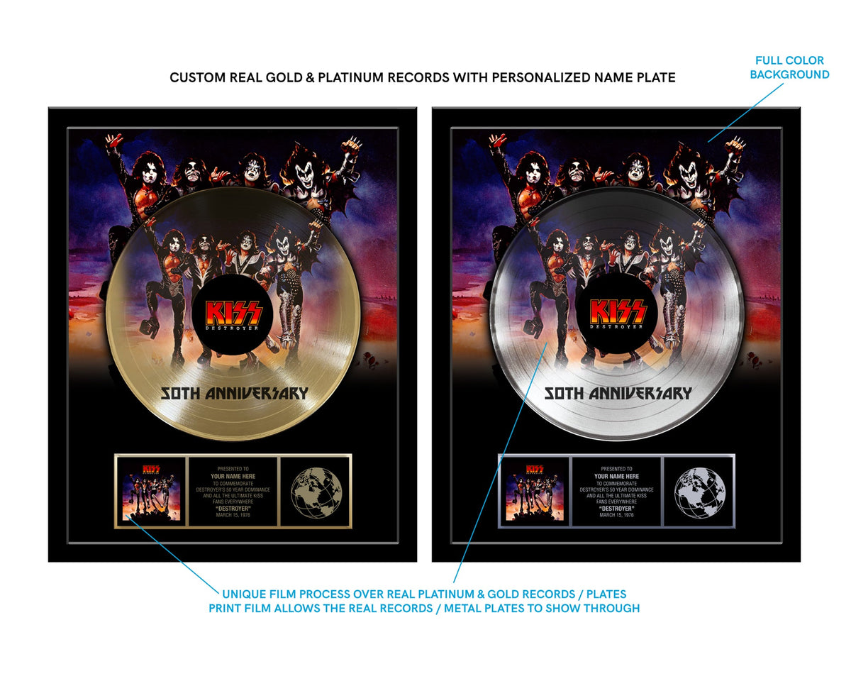 KISS® 50th Anniversary 12" Platinum Record Tribute of The DESTROYER Album - Personalized with YOUR NAME - 18" x 22" Framed