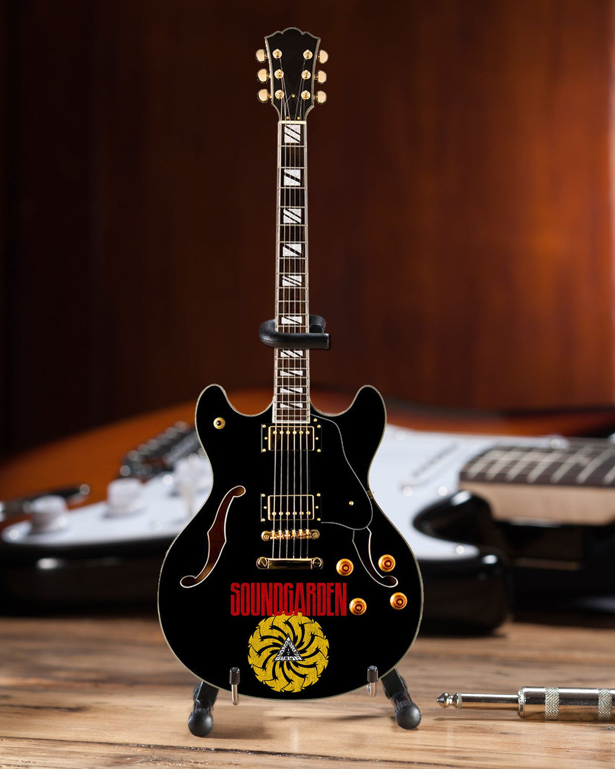 Licensed Soundgarden Logo Signature Chris Cornell Black Hollow Body Mini Guitar