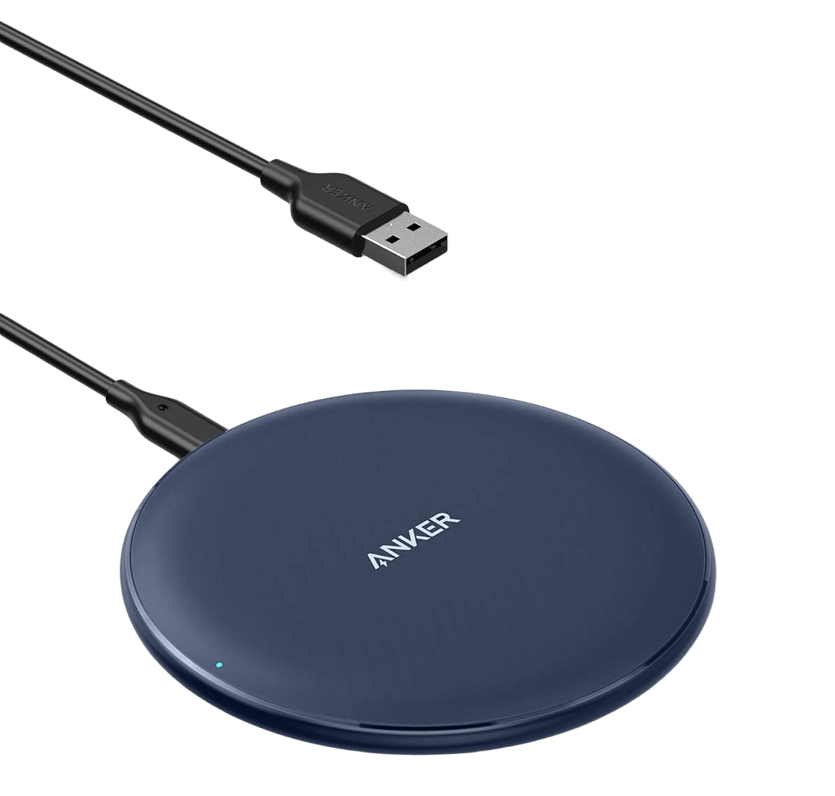 Anker 313 wireless charging pad for smartphones, slim and compact design for convenient wireless charging.