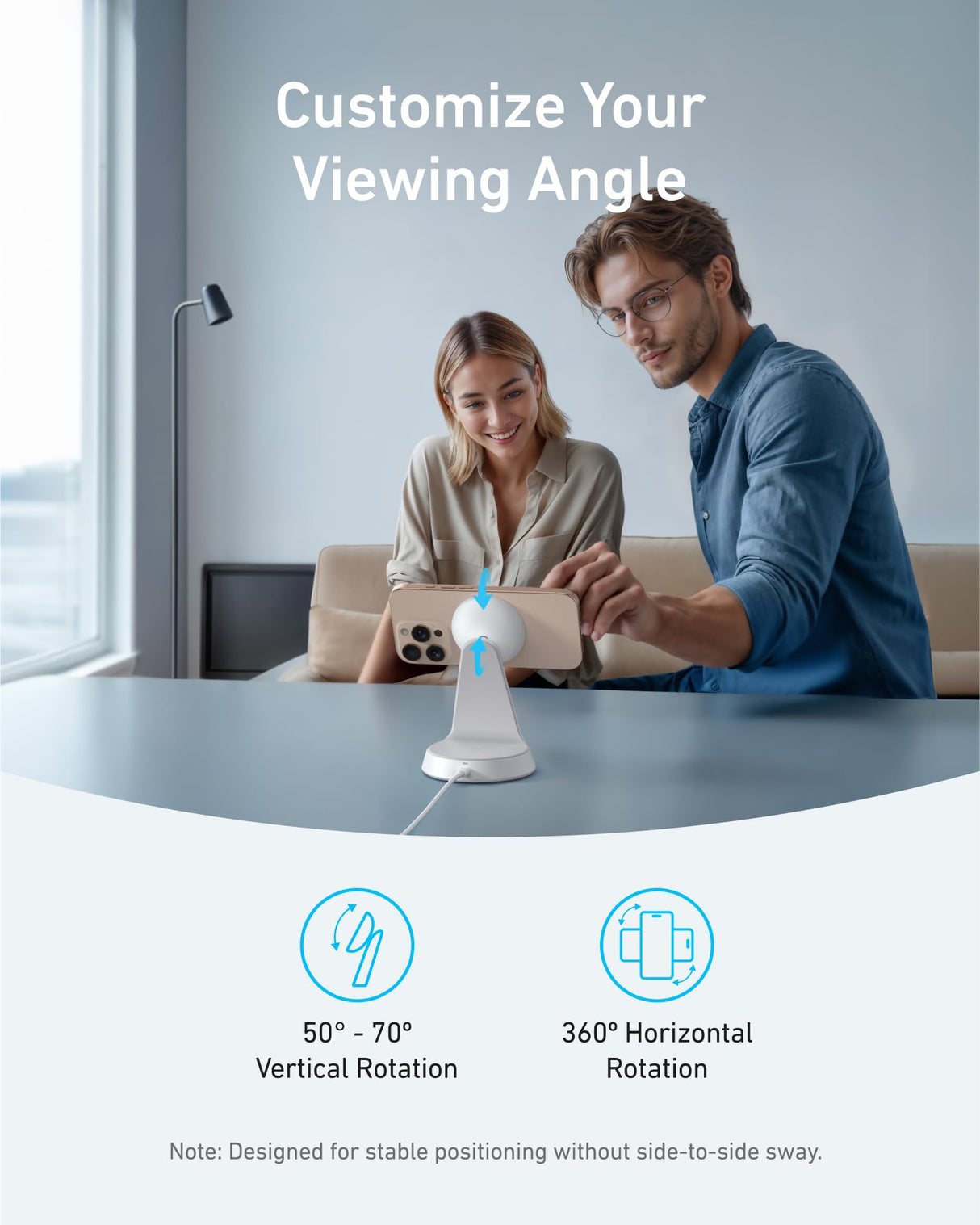 Anker MagGo 2-in-1 wireless charger dock stand with USB-C cable in white, designed for fast charging smartphones and devices