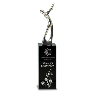 Medium Silver Metal Golf Figure on Crystal Pedestal-AKD Ink