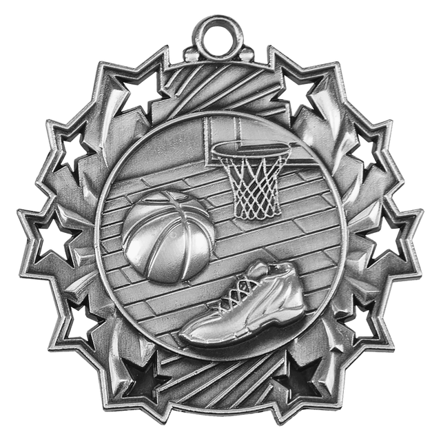 Basketball Ten Star Medal-Silver - AKD Ink