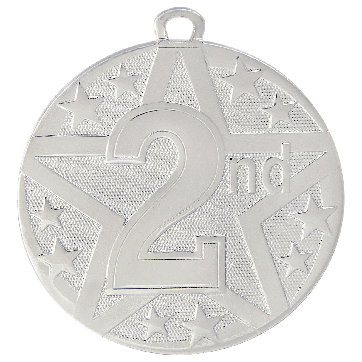 Silver 2nd Place Super Star Medal from AKD Ink featuring a star design, awarded for achievement, with a ribbon attached.