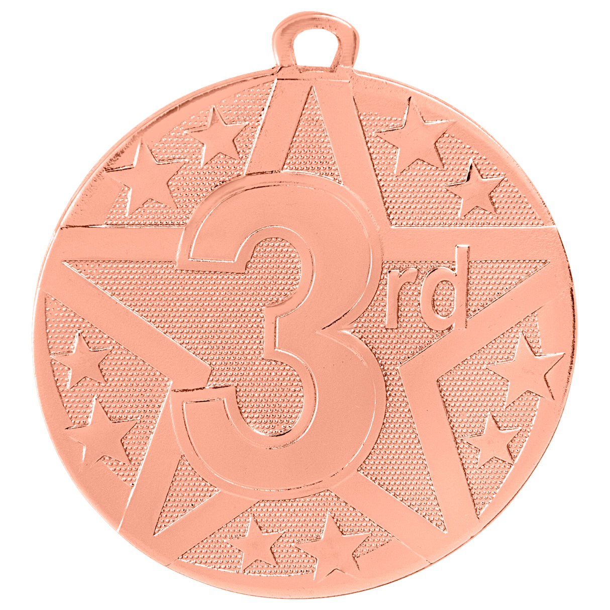Bronze 3rd Place Super Star Medal by AKD Ink with a ribbon and engraved star design for award recognition.