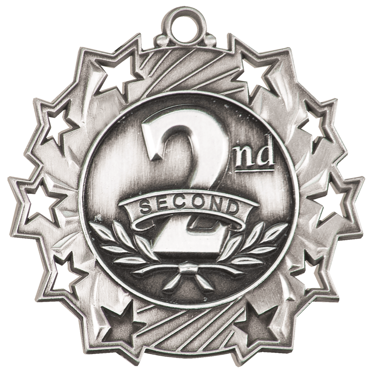 Silver 2nd Place Ten Star Medal by AKD Ink, showcasing a detailed medal with a ribbon and engraved design.