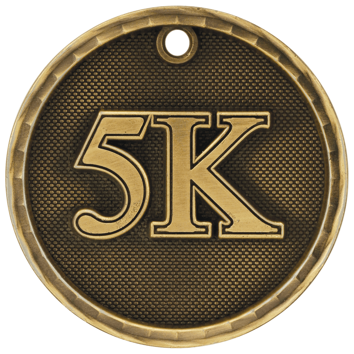 Gold 5K 3-D medal by AKD Ink featuring a detailed three-dimensional design for awards or recognition.