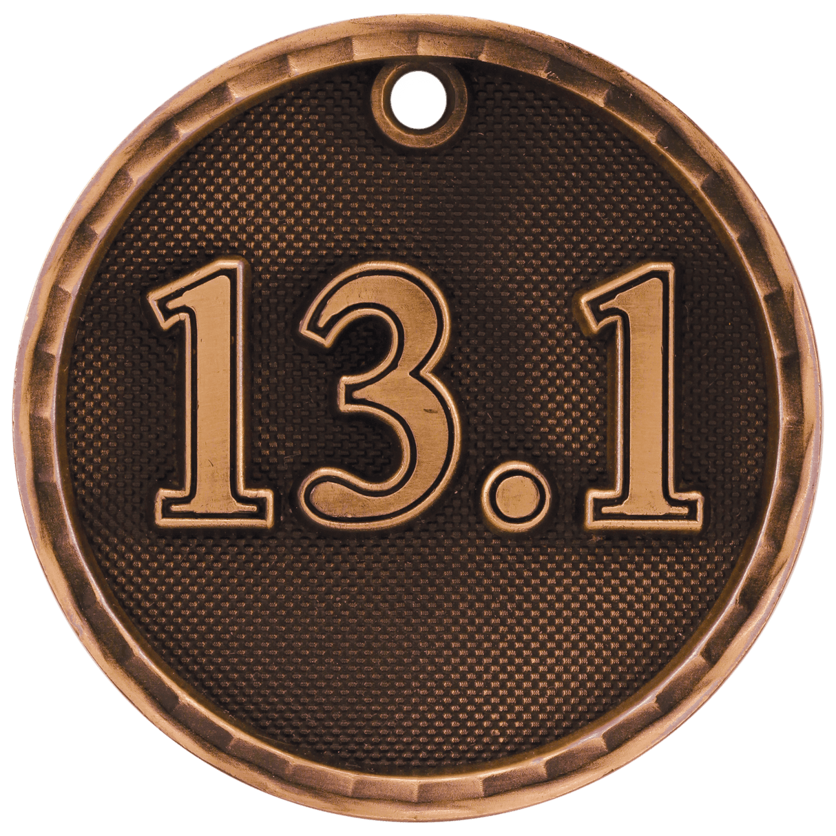 Bronze 13.1 half marathon 3D medal by AKD Ink with detailed design and engraved text, suitable for race achievement display.
