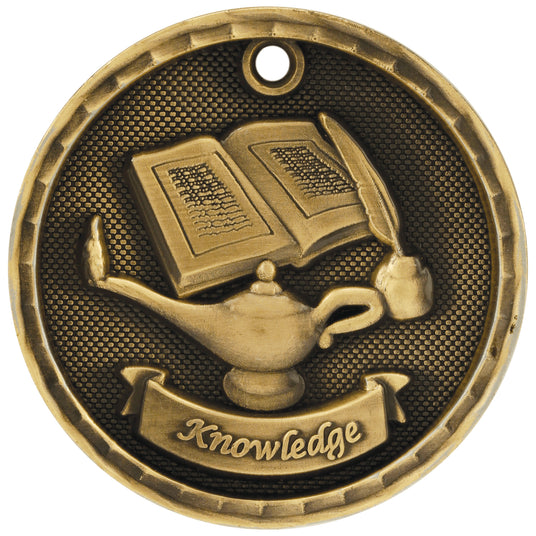 Lamp of Knowledge 3-D Medal-Gold