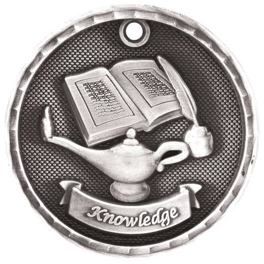Lamp of Knowledge 3-D Medal-Silver