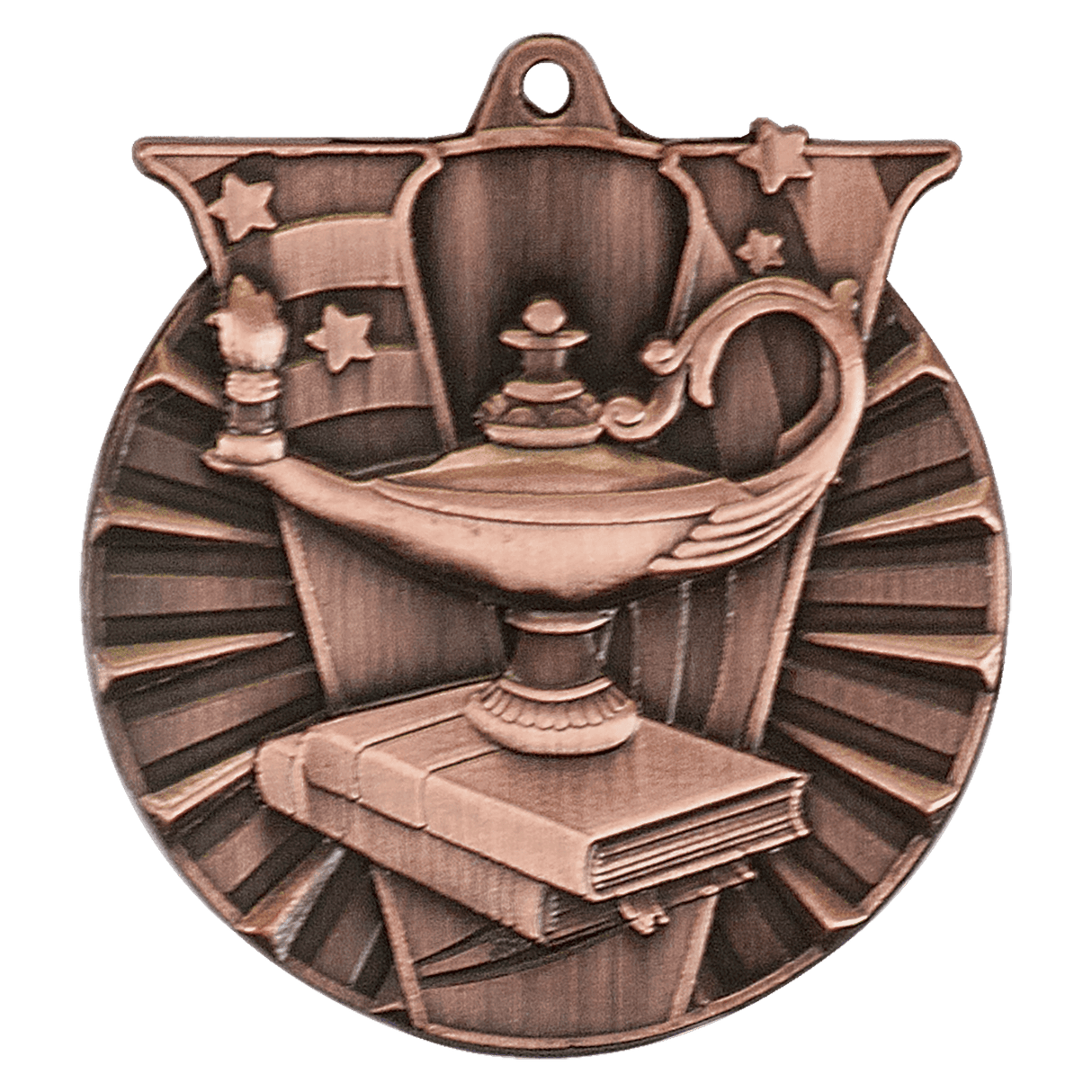 Bronze Lamp of Knowledge Victory Medal from AKD Ink, featuring intricate design and detailed craftsmanship on the medal.