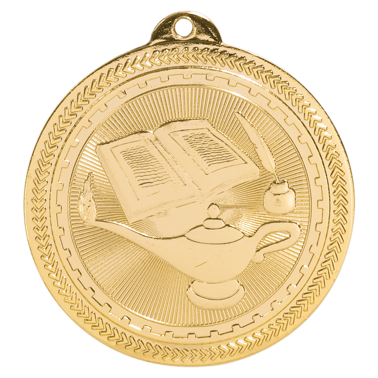 Gold Lamp of Knowledge BriteLazer Medal by AKD Ink, featuring a detailed lamp design on a medal for recognition or awards.