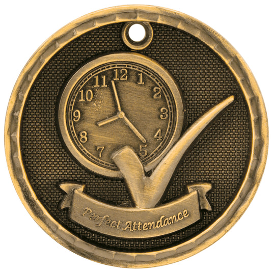 Perfect Attendance 3-D Medal-Gold