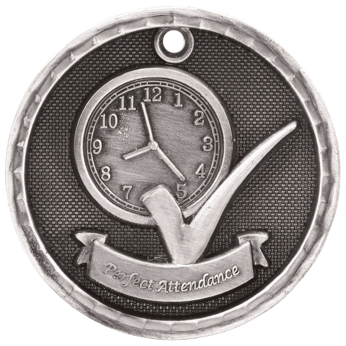Perfect Attendance 3-D Medal-Silver-AKD Ink