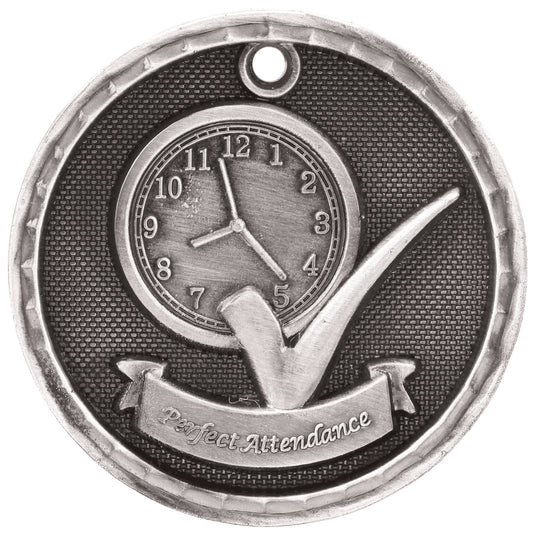 Perfect Attendance 3-D Medal-Silver