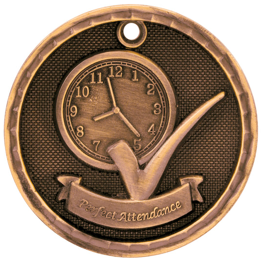Perfect Attendance 3-D Medal-Bronze