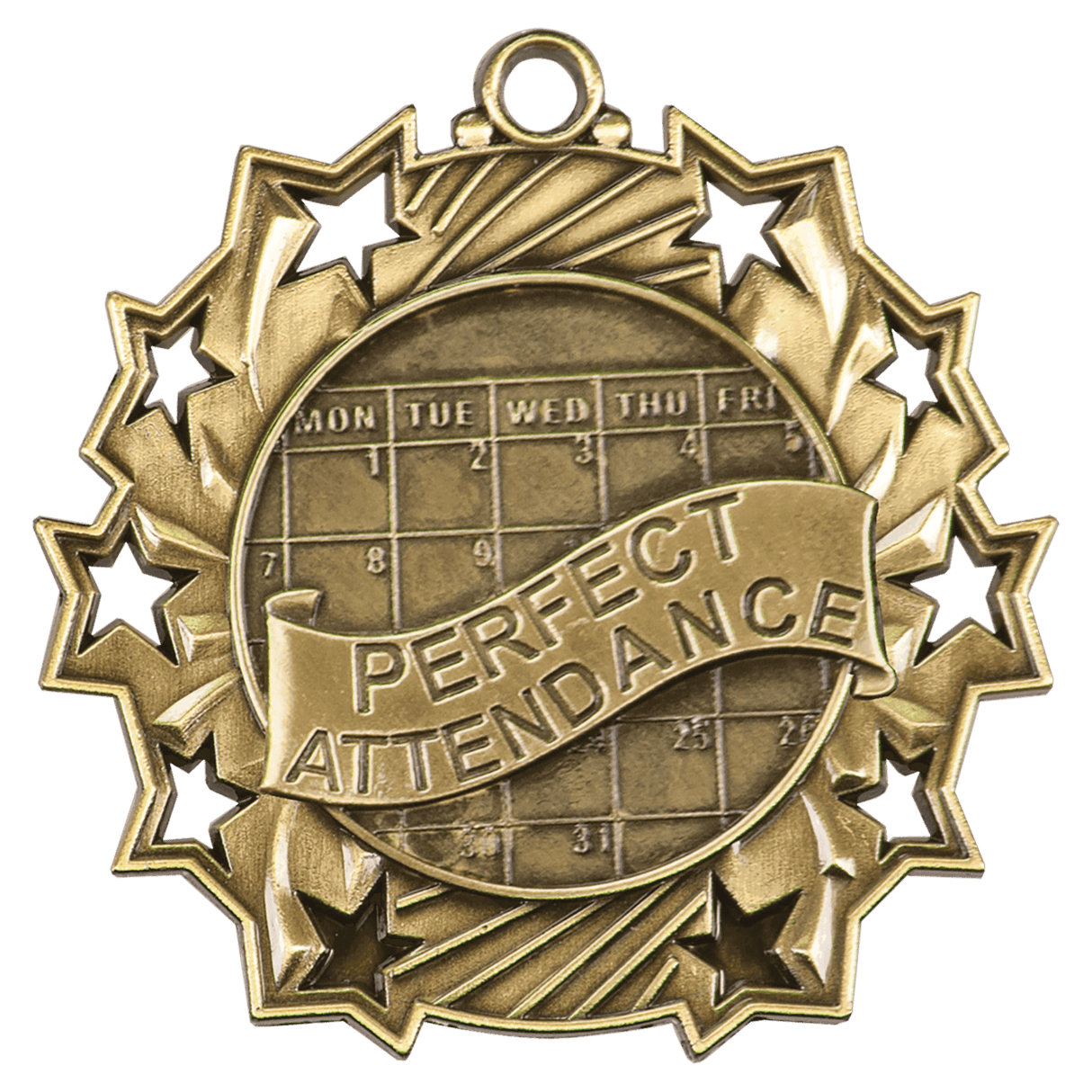Perfect Attendance Ten Star Medal-Gold-AKD Ink