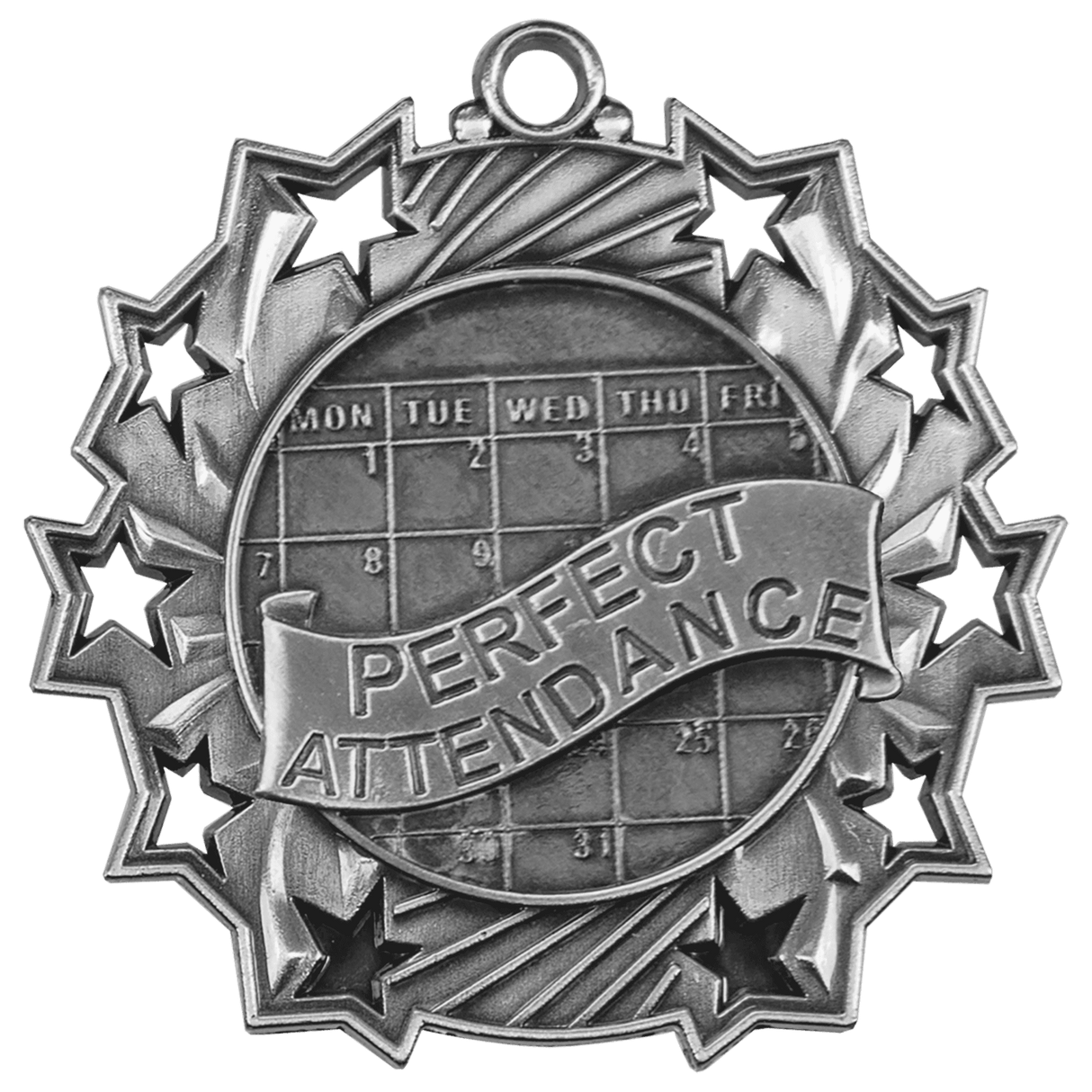 Perfect Attendance Ten Star Medal-Silver-AKD Ink