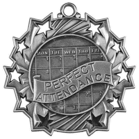 Perfect Attendance Ten Star Medal-Silver