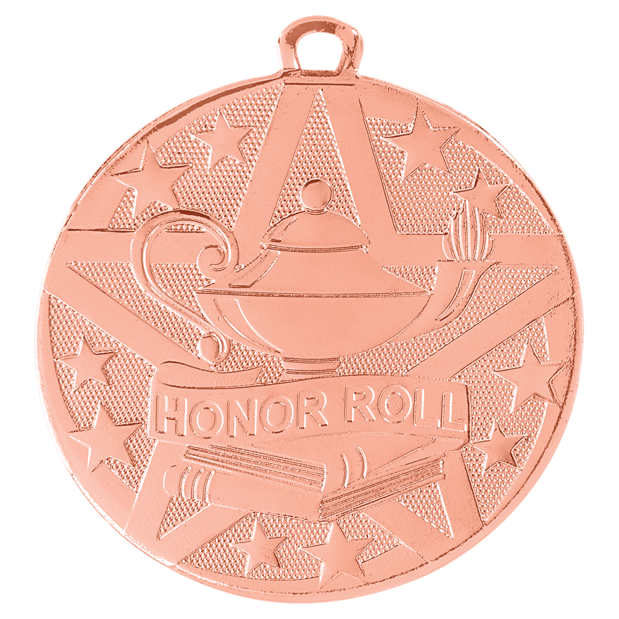 Bronze Honor Roll Superstar Medal by AKD Ink featuring a star design and engraved text for academic achievement recognition.
