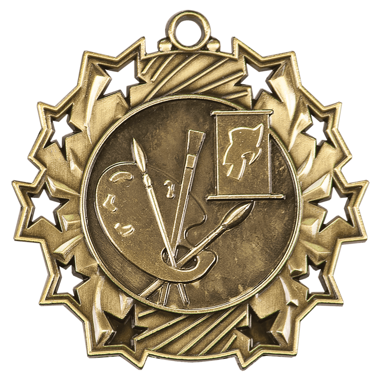 Gold Art Ten Star Medal by AKD Ink featuring intricate star design, perfect for awards and recognition.