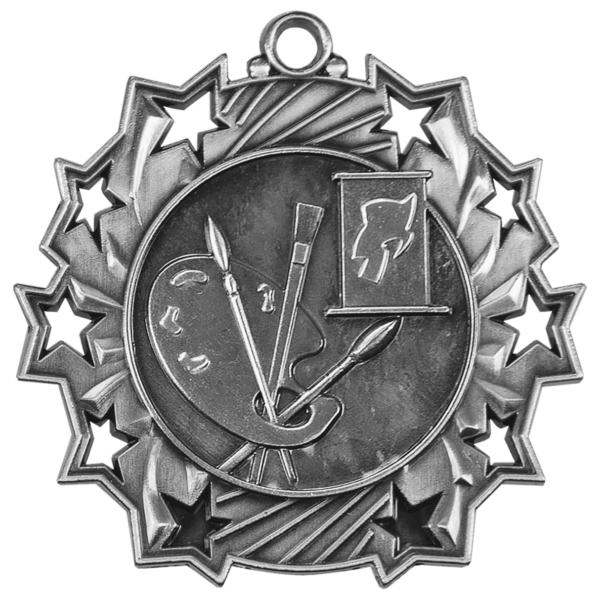 Silver Art Ten Star Medal by AKD Ink featuring intricate star design and detailed craftsmanship.