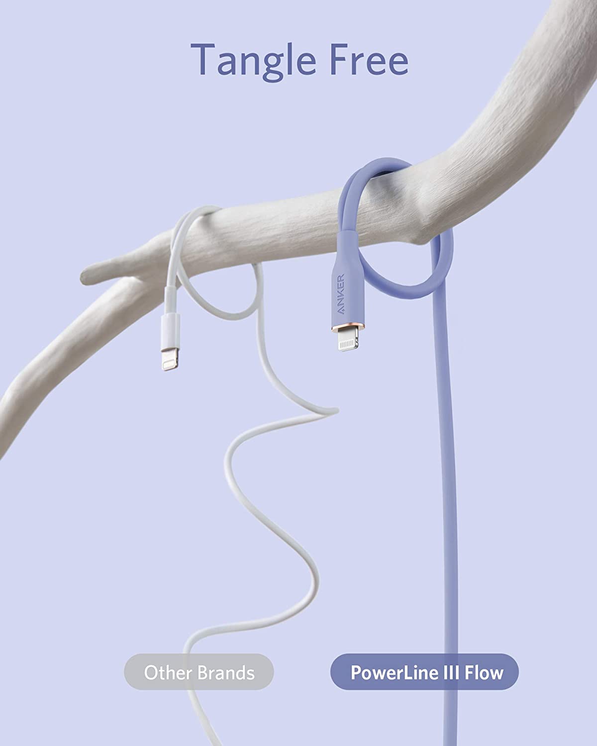 Anker 641 USB-C to Lightning Cable, 3 ft silicone flow design, showing the flexible cable and Lightning connector.