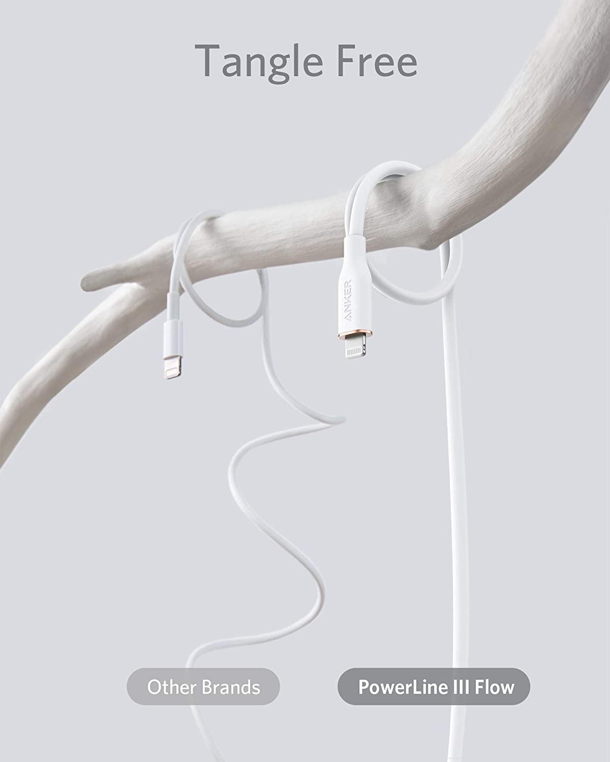 Anker 641 USB-C to Lightning cable in flow design, 3 feet silicone material, showing the cable's flexible and durable construction.