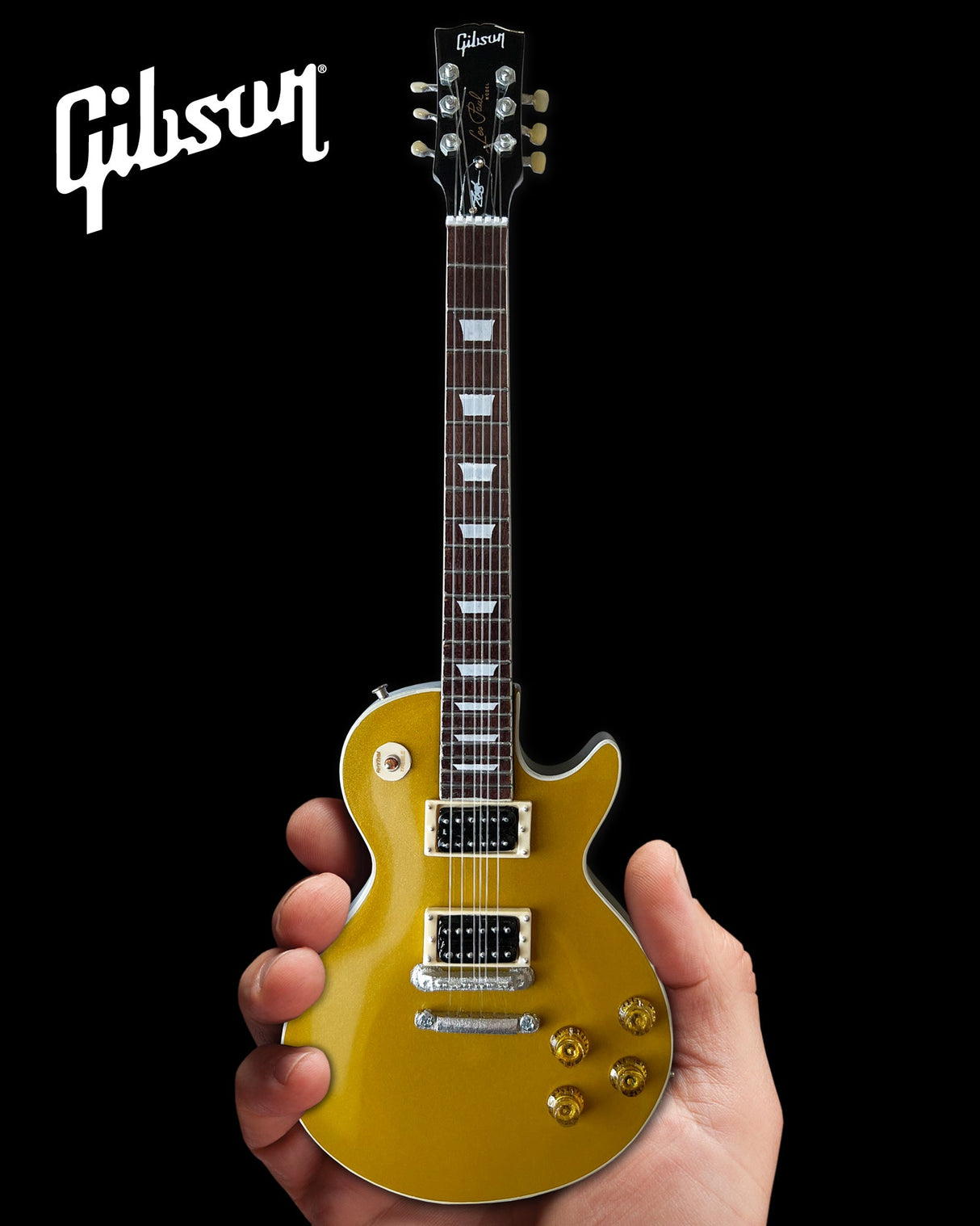 Miniature Gibson Les Paul Standard "Victoria" Goldtop guitar replica collectible by AXE HEAVEN® showing detailed craftsmanship