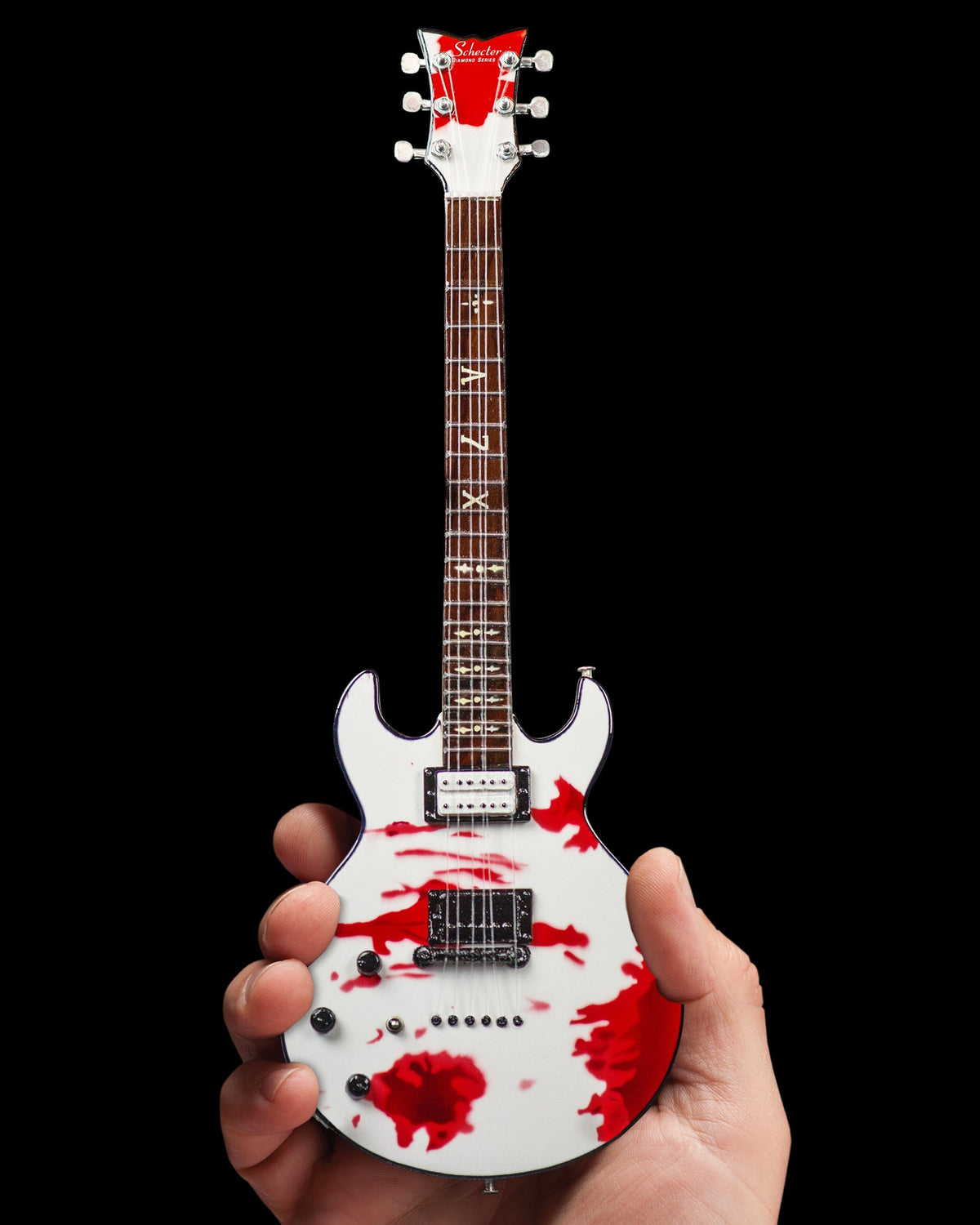Officially Licensed Zacky Vengeance Blood Splat Schecter Mini Guitar Replica Model - Avenged Sevenfold