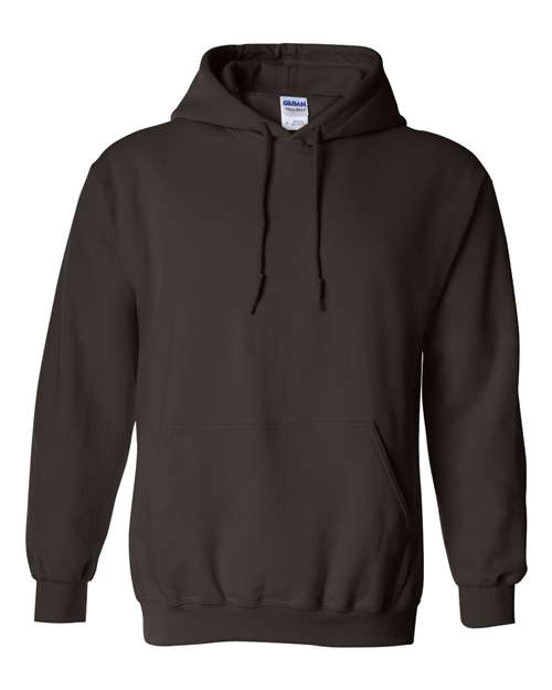 Gildan Unisex Heavy Blend™ Hooded Sweatshirt in heather gray with front kangaroo pocket and adjustable drawstrings.
