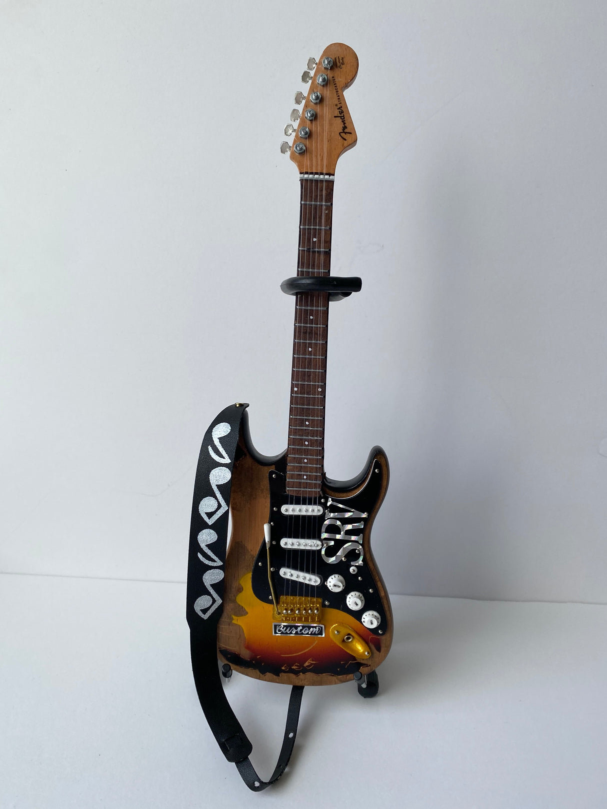 Stevie Ray Vaughan Mini Guitar Strap - SRV Musical Note Black Strap - AXE HEAVEN®