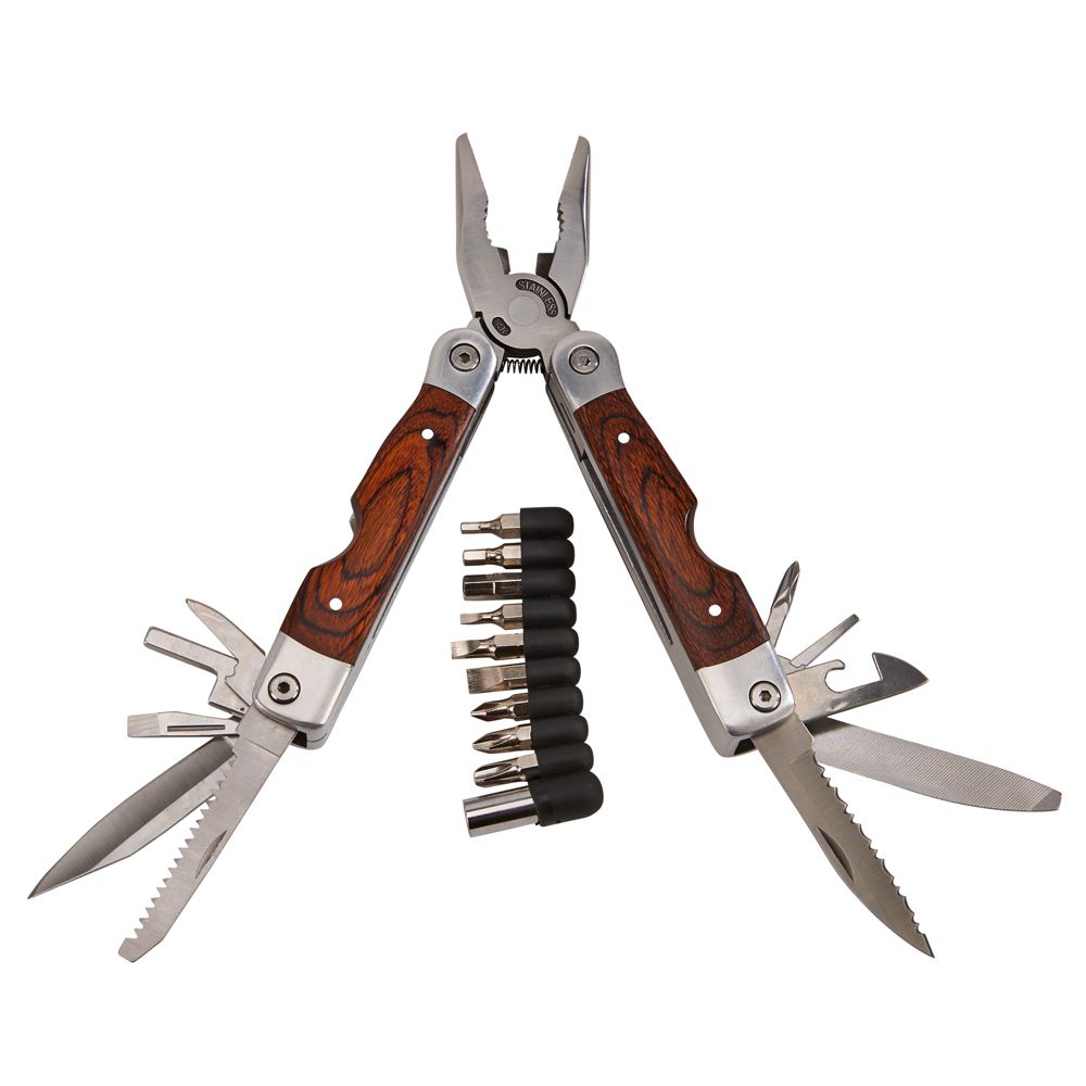 Wood Handle Stainless Steel Multi Function Tool W/bits, 7" L-AKD Ink