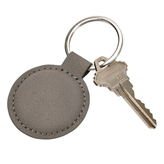 Leatherette Round Keychain, Grey 1.875"-AKD Ink